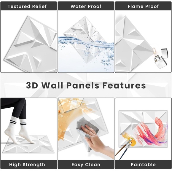 24Pk 3D PVC WaterproofGeometricTextured Interior Decor Wall Tiles 15.7" x 11.8" - Picture 7 of 8